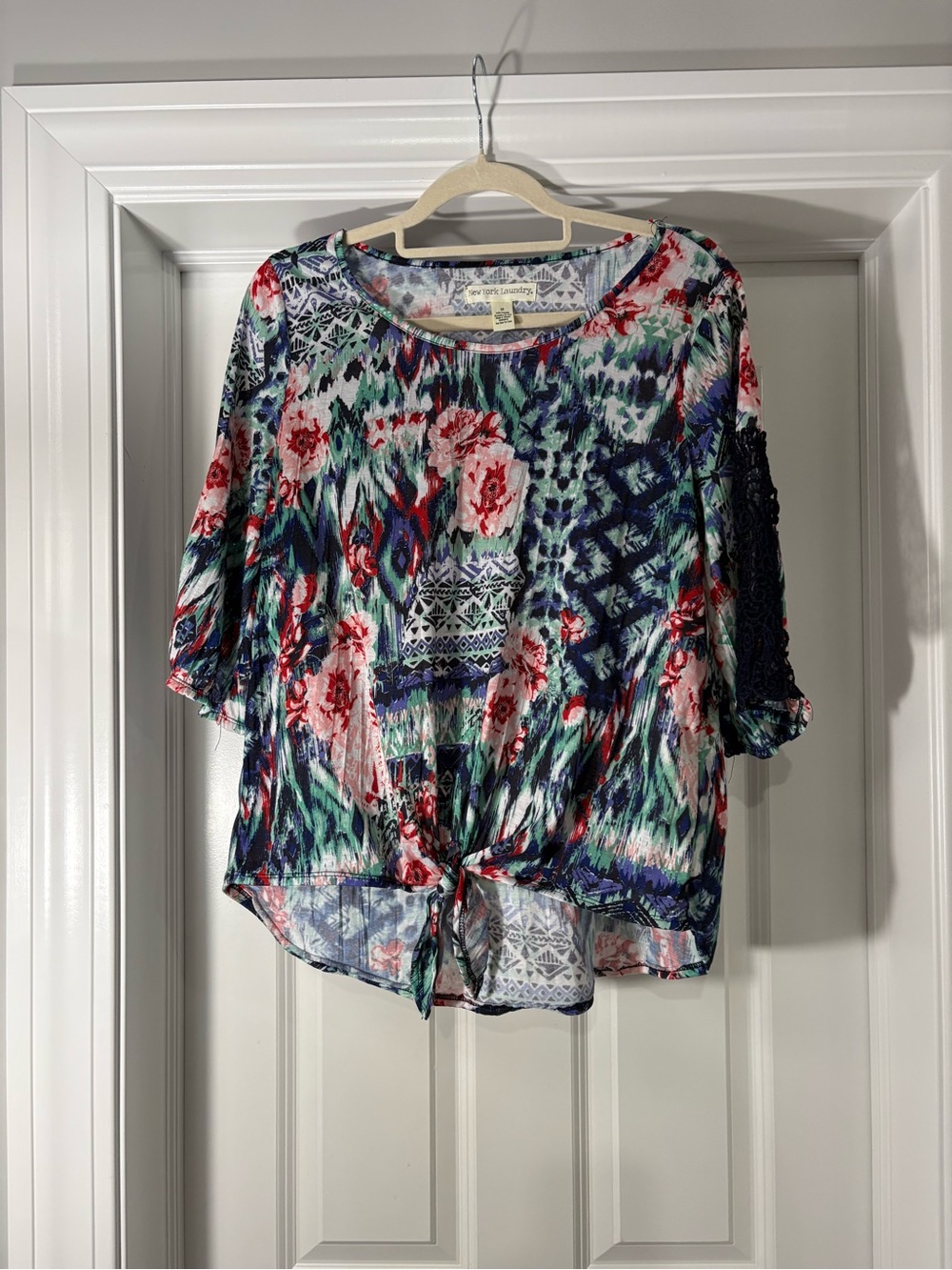 New York Laundry Floral Tie-Front Blouse in Multicolor